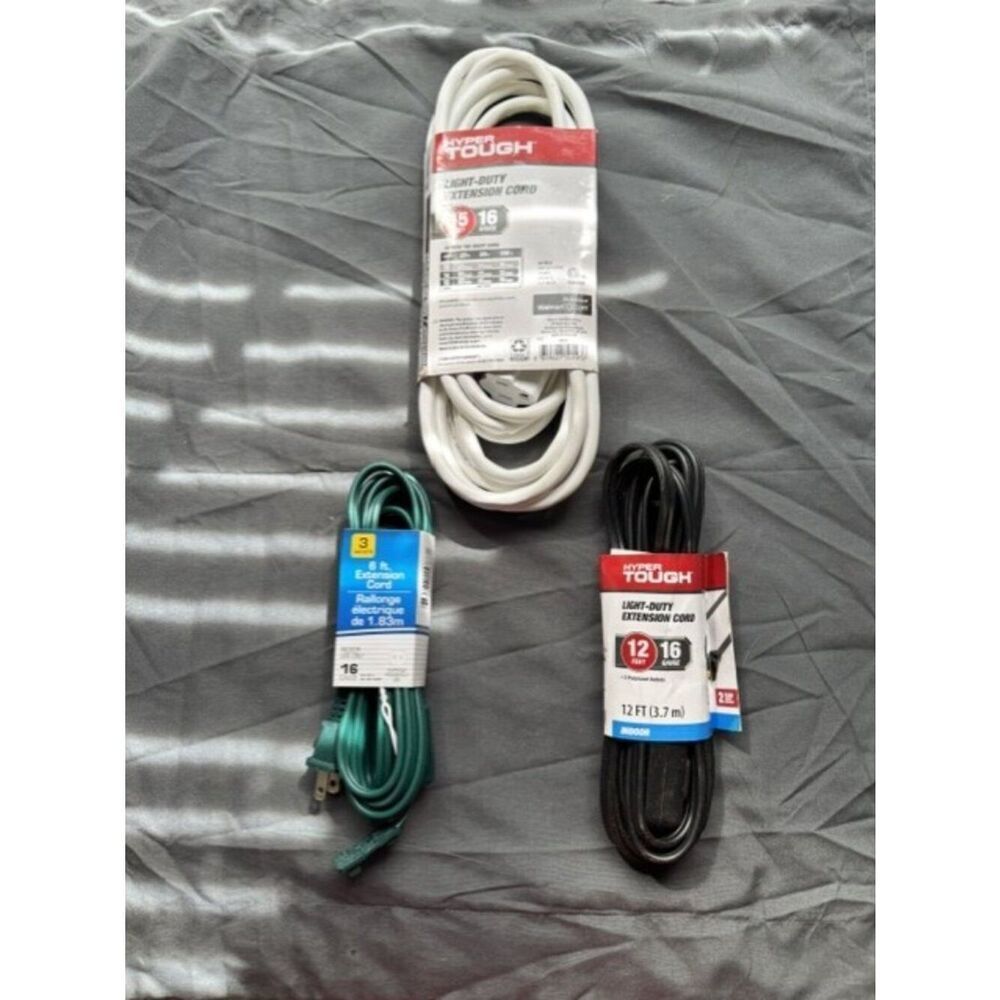 Set of 3 Extension Cords 15' Hyper Tough, 12' Hyper Tough and 6' Greenbrier